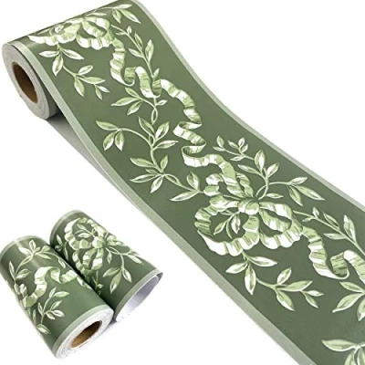 Image de generies brand MESOAR Bordure de papier peint autocollant en rotin Motif floral Vert 10 cm x m