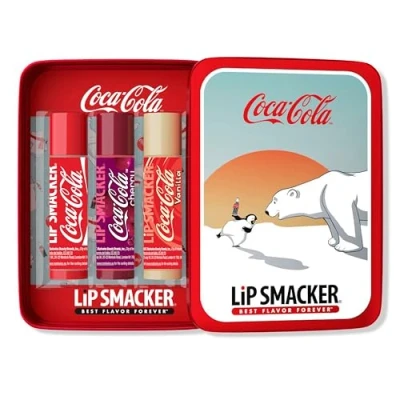 Image de Lip Smacker Balm Tin Trio, 3 Piece Kids Gift Set, Holiday Themed Coca Cola Edition, Moisturizing and Easy to Apply, Infused with Castor Seed Oil,