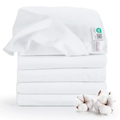 Image de Langes en molleton bébé Lot de 5, 80 x cm Qualité supérieure Couleur blanc, double tissage, bordure renforcée, certifié Öko Tex Standard 100, lavable à 95 C