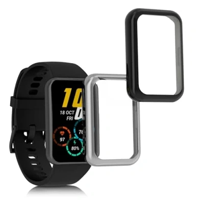 Image de kwmobile Coque Compatible avec Huawei Watch Fit 2 2X Étui Cadre écran en Silicone pour Fitness Tracker Noir argenté
