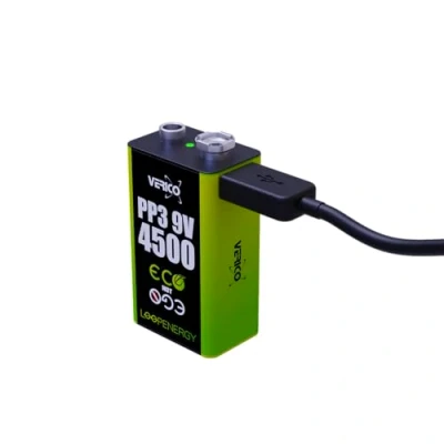 Image de Verico LoopEnergy 9V Block 2er Pack, PP3, 4500 mWh, Wiederaufladbare USB C Batterie, Li ION, 1 Ladekabel Type A Auf 2 x
