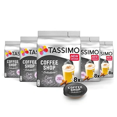 Image de TASSIMO, 40 Dosettes, Chai Latte Coffee Shop Selections, Compatibles avec les machines Latte, Doux et Epicé, 5 packs de 8 dosettes