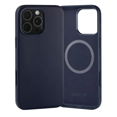Image de TORRO Coque Compatible avec iPhone 16 Pro Max Cuir Véritable MagSafe, Etui Mince Pare Chocs (Bleu Marine)