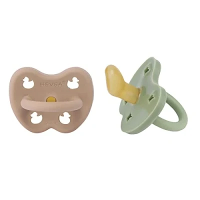 Image de HEVEA Lot de 2 tétines colorées en caoutchouc naturel avec pigments couleur naturels, à base plantes, sans plastique, respectueuses l&#039;environnement, BPA et approuvées pour le contact