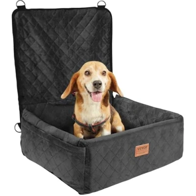 Image de VEVOR siège Auto pour Chiens Petits et Moyens 18 kg, rehausseur Chien, Poche de Rangement, Laisse sécurité à Clipser, Rembourrage en éponge Coton PP, lit Animal Compagnie, Noir