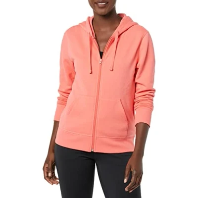 Image de Amazon Essentials Sweatshirt à Capuche Entièrement Zippé en Molleton et Éponge (Grandes Tailles Disponibles) Femme, Rose Corail, M