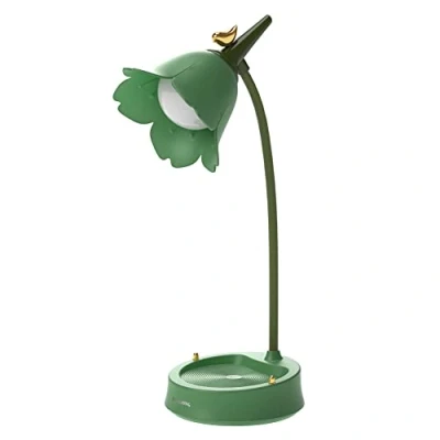 Image de Lampe de Bureau Sans Fil Fleur à LED Dimmable avec 3 Modes Tactile Chevet USB Recharge Protection des Yeux Veilleuse pour Enfant, Apprendre &amp; Lire (Vert)