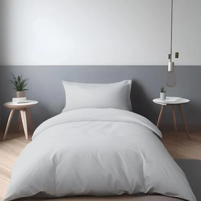 Image de LivinEase Housse de Couette 135x200 cm avec 1 Taie d&#039;oreiller 80x80 Parure Lit Simple en Microfibre Brossée Douce Argente