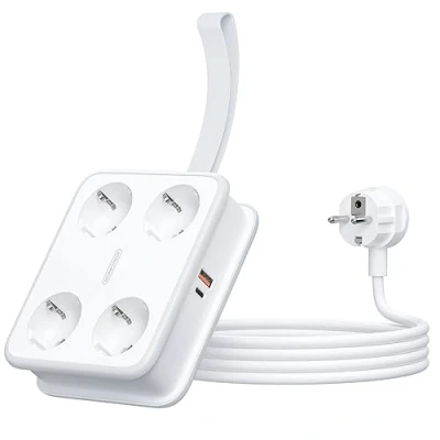 Image de multiprise 4 Prises USB C 45W NTONPOWER GaN 2500W Montage Mural Prise de Distribution 1,6 mètre 10A avec Interrupteur pour travaux déplacement, Blanc
