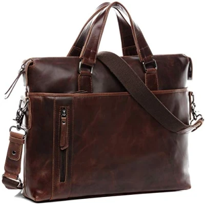 Image de BACCINI Sac bandoulière Ordinateur Leandro Compartiment 15&quot; Laptop Cuir véritable Porte Document en Grand Homme Marron Messager école Etudiante Travail Fait à la Main