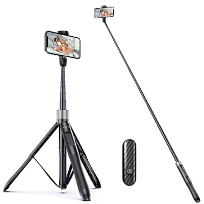 Image de ATUMTEK 165cm Perche Selfie, à Selfie avec Télécommande Bluetooth Amovible, Trepied Smartphone Extensible pour iPhone et Android, Enregistrement Vidéo, Blogage, Streaming en Direct, Noir