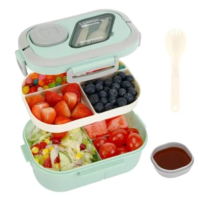 Image de Kasanni Bento Lunch Box, Box Enfant Adulte Boîte 1200ml avec 3 Compartiments, Anti Fuite Lunchbox, sans BPA, pour Lave vaisselle, École Pique Nique Travail (Vert)