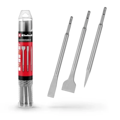 Image de Original Einhell Set de 3 burins SDS Plus, 250 mm (burin pointu, burin plat 20 large, bêche 40 large en acier 40Cr durable pour les travaux démolition et rénovation)