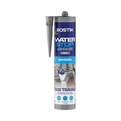 Image de Bostik Membrane d&#039;Étanchéité Waterstop Jointe, Colle, Rebouche Réparation de Fuites, Infiltrations, Fissures Tous Matériaux Directe Sans Primaire MS Polymère Gris, Cartouche 290ml