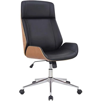 Image de CLP Fauteuil De Bureau Varel avec Coque en Bois Et Revêtement Similicuir I Chaise Dossier Assise Rembourrés Piètement Métal, Couleur:Nature/Noir