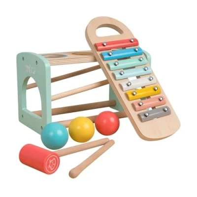 Image de Owl &amp; Fox Banc Xylophone en Bois, Jouet Montessori pour bébés 12 Mois et Plus avec Boules colorées Marteau, Instrument de Musique Tout Petits. Jeu interactif Les 1 an