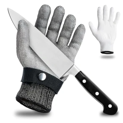 Image de LAUER SCHUTZ ® gant de protection anti coupure en fil d&#039;acier inoxydable grand confort &amp; coupe sûre pratique, facile à nettoyer convient pour les aliments coton inclus (XXL)
