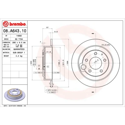 Image de BREMBO 08.A643.10 Disque de frein 286 9,5 5 plein