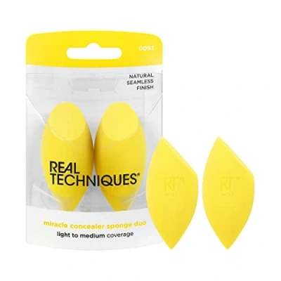 Image de Real Techniques Miracle Concealer Sponge, Makeup Blending Sponge For Liquid &amp; Cream Concealer, Elongated Shape Precise Application Under Eyes Tight Areas, Yellow Latex Free Foam, 2 Count