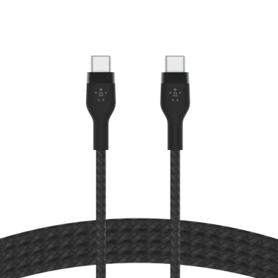 Image de Belkin BoostCharge Pro Flex câble à gaine tressée USB C vers C, Certifié IF, recharge Power Delivery, pour iPhone 15, MacBook Pro, iPad Galaxy S24, S23, Pixel, etc, 2 m, noir
