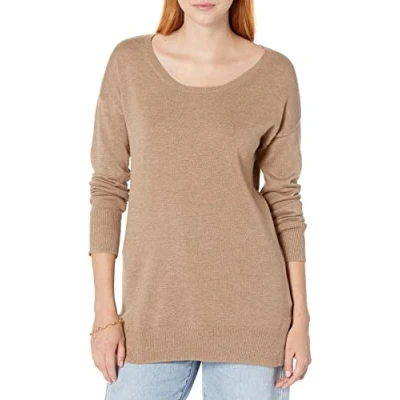 Image de Amazon Essentials Pull Tunique léger à Manches Longues et col dégagé (Disponible en Grande Taille) Femme, Fauve Chiné, XS