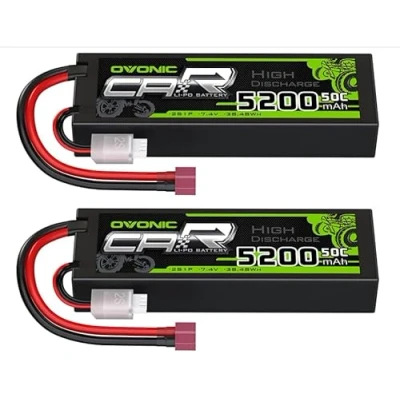 Image de OVONIC Lipo 2S Batterie 7,4 V 50 C 5200 mAh avec fiche T Deans Style pour RC Car Truck (2 pièces)