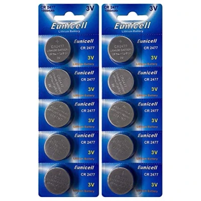 Image de Lot de 10 piles bouton au lithium CR2477 3 V 1050 mAh (2 cartes blister 5 piles) jetables Eunicell