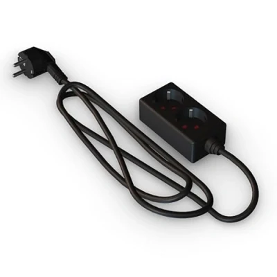 Image de Multiprise Noire à 2 Prises Schuko sans Interrupteur, 3 m H05VV F 3G1,5 m㎡, Base de