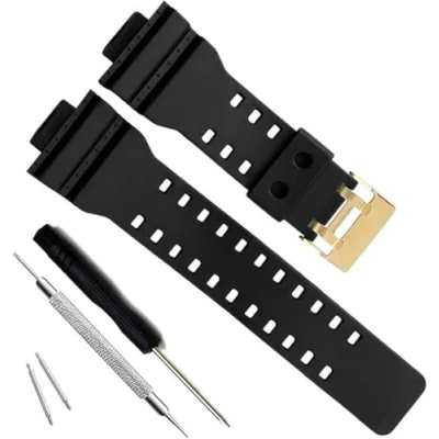 Image de Bracelet de montre rechange en résine naturelle pour Casio G Shock GD120/GA 100/GA 110/GA 100C, Noir + boucle noire, Moderne
