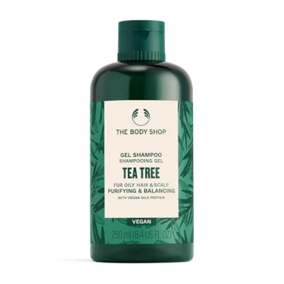 Image de THE BODY SHOP Shampooing purifiant et équilibrant à l&#039;arbre thé pour cheveux gras cuir chevelu, protéines de soie végétaliennes