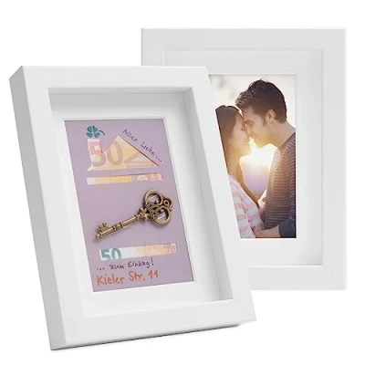 Image de PHOTOLINI Cadre Photo 3D à remplir 15 x 20 cm Blanc, Set de 2 Cadres boîte Profond avec Passe Partout, pour Objets jusqu&#039;à 1,5 cm, Bois MDF, Verre Les Loisirs créatifs &amp; comme Cadeau