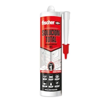 Image de fischer 570951 Solution Total Cristal, Mastic adhésif MS, colle, scelle et répare, en intérieur extérieur, résistant à l&#039;eau Polymère MS 290 ml