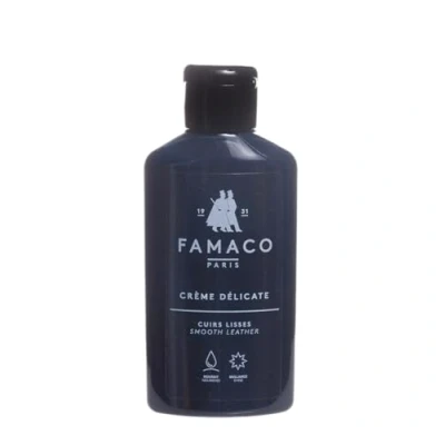 Image de Famaco Crème Délicate 125ml pour Cuire Lisse BLEU MARINE Lait Nourrissant à Base de Cire Nettoie, nourrit et Assouplit en Douceur les Chaussures