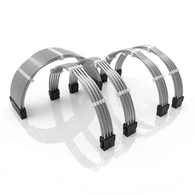 Image de LINKUP 50cm Câble d’Extension PSU w/Manchon┃Conception Personnalisable l’Alimentation GPU┃Tressés w/Kit Peignes pour Câbles┃1x24P (20+4)┃2x8P (4+4) CPU┃2x8P (6+2) GPU┃500mm Argent Métallique