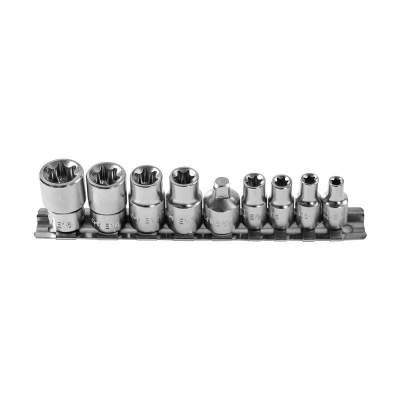 Image de Hogert Technik HT1A884 Jeu de douilles 9 Torx Acier chrome vanadium 1/4, 3/8 à tête carrée