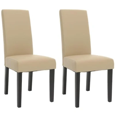Image de Lot de 2 chaises salle à manger HWC N66, chaise cuisine fauteuil en bois massif similicuir crème, pieds noirs