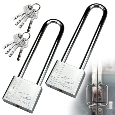 Image de Jiehaojia Lot de 2 cadenas à anse longue et robuste 50 mm avec 8 clés, pour entrepôt, garage, clôture