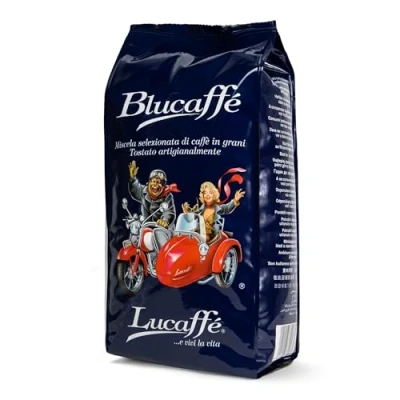 Image de LUCAFFÈ Blucaffè, grains de café sac 700 gr pour conserver l&#039;arôme, Gourmet Arabica, goût fruité, torréfaction moyenne, corps moyen, arôme intense, peu caféine