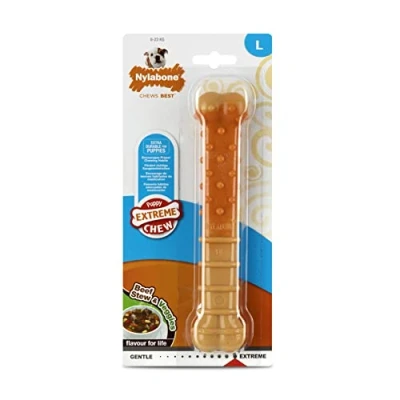 Image de Nylabone Extreme, Jouet à mâcher en Os pour Chiot, Les Chiots Qui Font Leurs Dents, ragoût de bœuf et saveur legumes, Grands jusqu&#039;à 23 kg