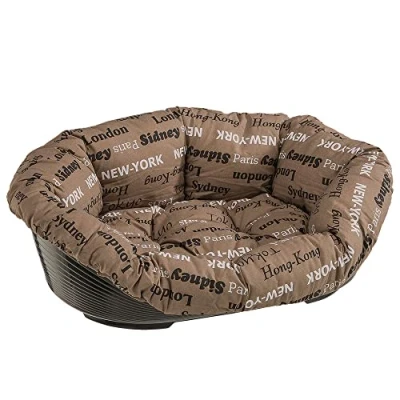 Image de Ferplast Panier Chien avec Coussin Sofa&#039; 10 Coton Lavable, Lit en Plastique Rembourré, Corbeille et pour Chien, Fond Perforé, Antidérapant, 96 x 71 h 32 cm, Marron