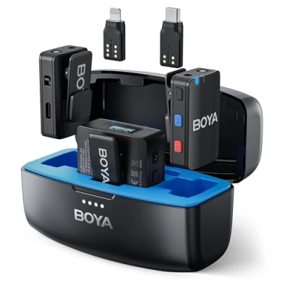 Image de BOYA Microphone cravate sans fil pour iPhone et smartphone Android, enregistrement intégré, portée de 200 m, autonomie la batterie 10 heures, micro à clipser diffusion en direct