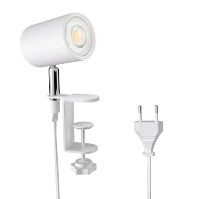 Image de ledscom.de Lampe à pince WAIKA, interrupteur, blanc mat, ampoule LED GU10 incluse, 468lm chaud