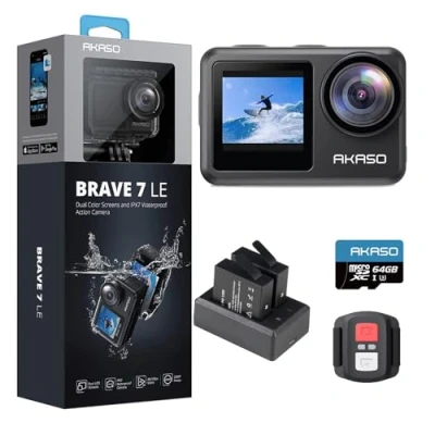 Image de AKASO Brave 7 Le Caméra Sport avec Carte Mémoire U3 de 64 Go, Action Cam 30FPS 20MP WiFi, Plongée 40M Écran Tactile IPX7, Camera 4k Stabilisateur EIS 2.0 Double