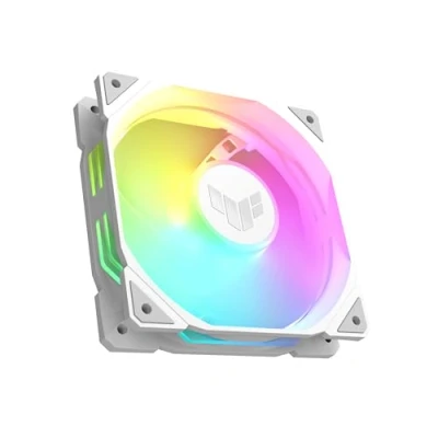 Image de ASUS TUF Gaming TR120 ARGB Standard Blade White Ventilateur de boîtier (120 mm PWM, 2000 tr/min, 3,3 H2O, 77,4 CFM, 16 LED RVB adressables individuellement, blanc)