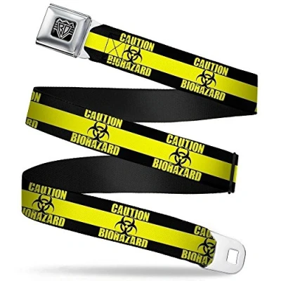 Image de Buckle Down Ceinture de sécurité Regular, Caution Biohazard Noir/Jaune, 1.5&quot; Wide, 24/38&quot; Long Homme