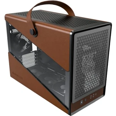 Image de MONTECH Heritage mATX, Châssis de Jeu Compact en Cuir avec poignée Signature, Prend Charge Les Derniers GPU, Bloc d&#039;alimentation ATX, AIO 360 mm, 4 Ventilateurs, Support pour Casque Noir