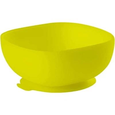 Image de BÉABA, Bol Ventouse pour Enfant, 100% silicone, matière douce et très resistante, Adhère table/tablette chaise haute, Languette permettant de soulever l’assiette, Compatible micro onde, Jaune