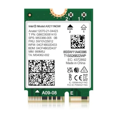 Image de WiFi 6E Wireless Card AX211 NGW. Only Support CNVio2 Protocol and 12/13th Generation CPU, Bluetooth 5.3, Tri Band 5400Mbps, Network Adapter for Laptop Windows 10/11 (64bit),Linux.