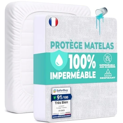 Image de Protège Matelas 160x200 cm Alèse Impermeable Drap Housse en Coton et Microfibre Protection Lit pour Adulte Bebe Alaise Incontinence Anti Acarien Couvre Pipi Lavable Machine