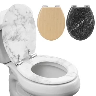 Image de Navaris Abattant WC Standard Lunette de Toilettes Universelle 42 x 35,8 5,6 cm en MDF Design Aspect marbre Siège Cuvette Toilette